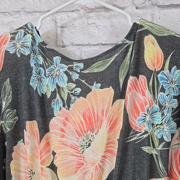 Oddi NWT Gray Floral Jersey Knit Dress Surplice Kimono Sleeve Soft Comfy Casual - Picture 6 of 15